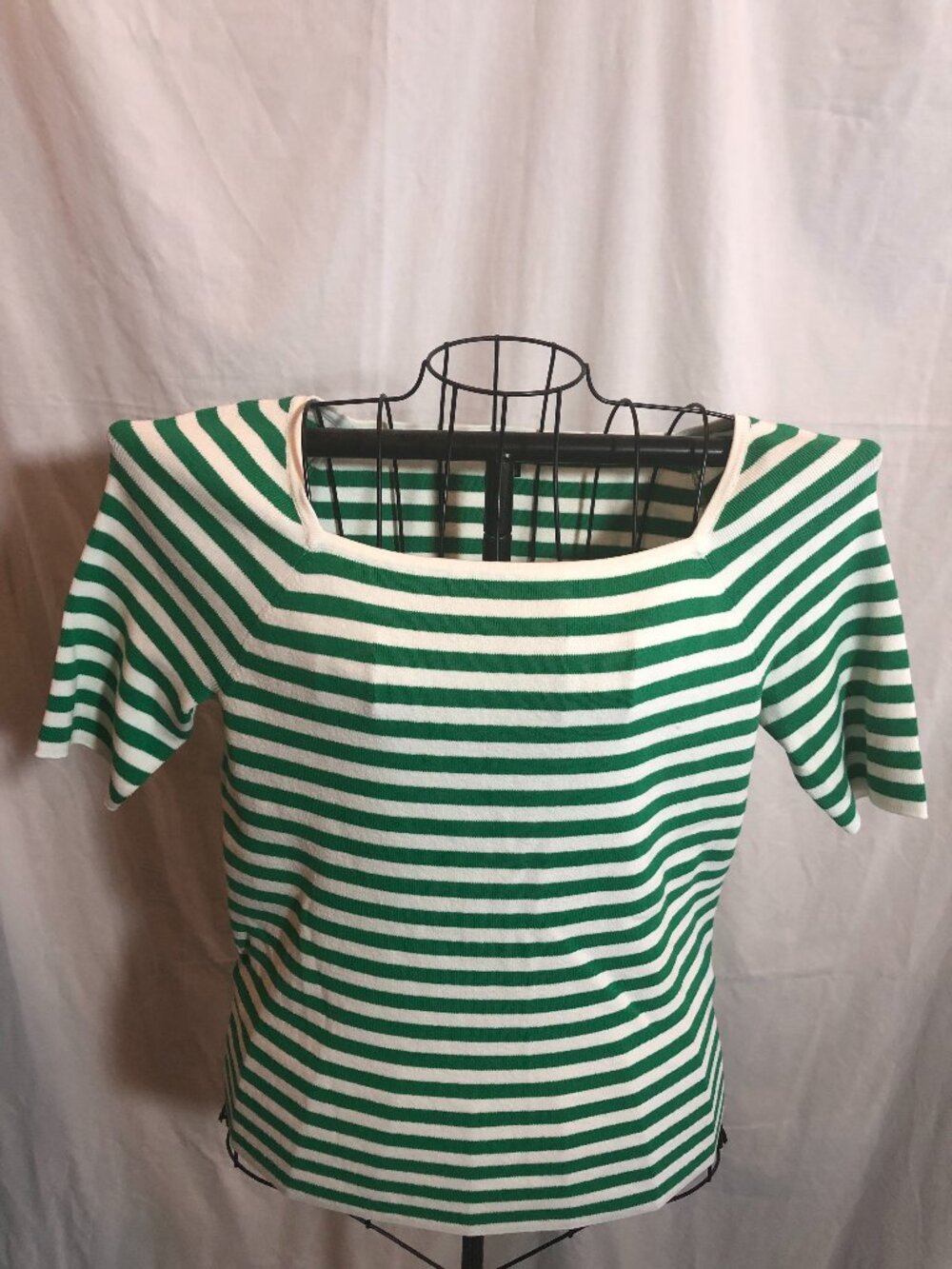 Talbots LARGE PETITE Green Striped Short Sleeve Knit Top 18.5" Pit to Pit